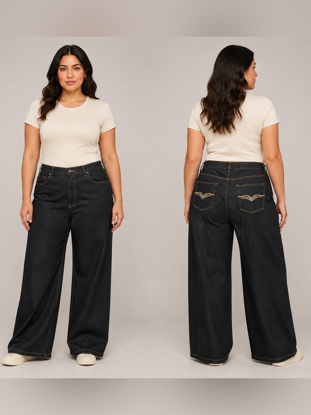 VTG Quick Q Women’s Size 20 Black Denim Wide Leg Bootcut Jeans 100% Cotton